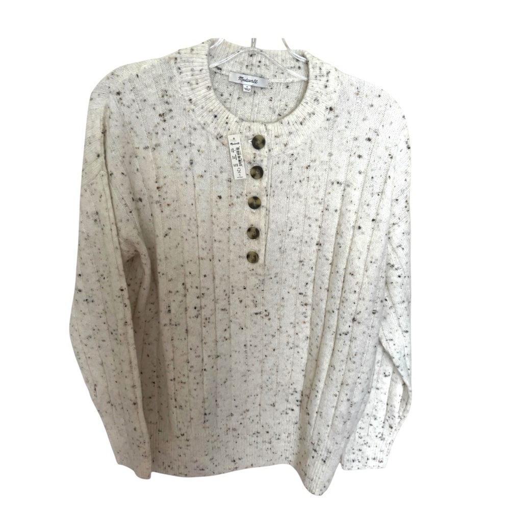 Madewell Women’s Donegal Bowden Wool Blend Cream Elevated Henley Sweater Size S